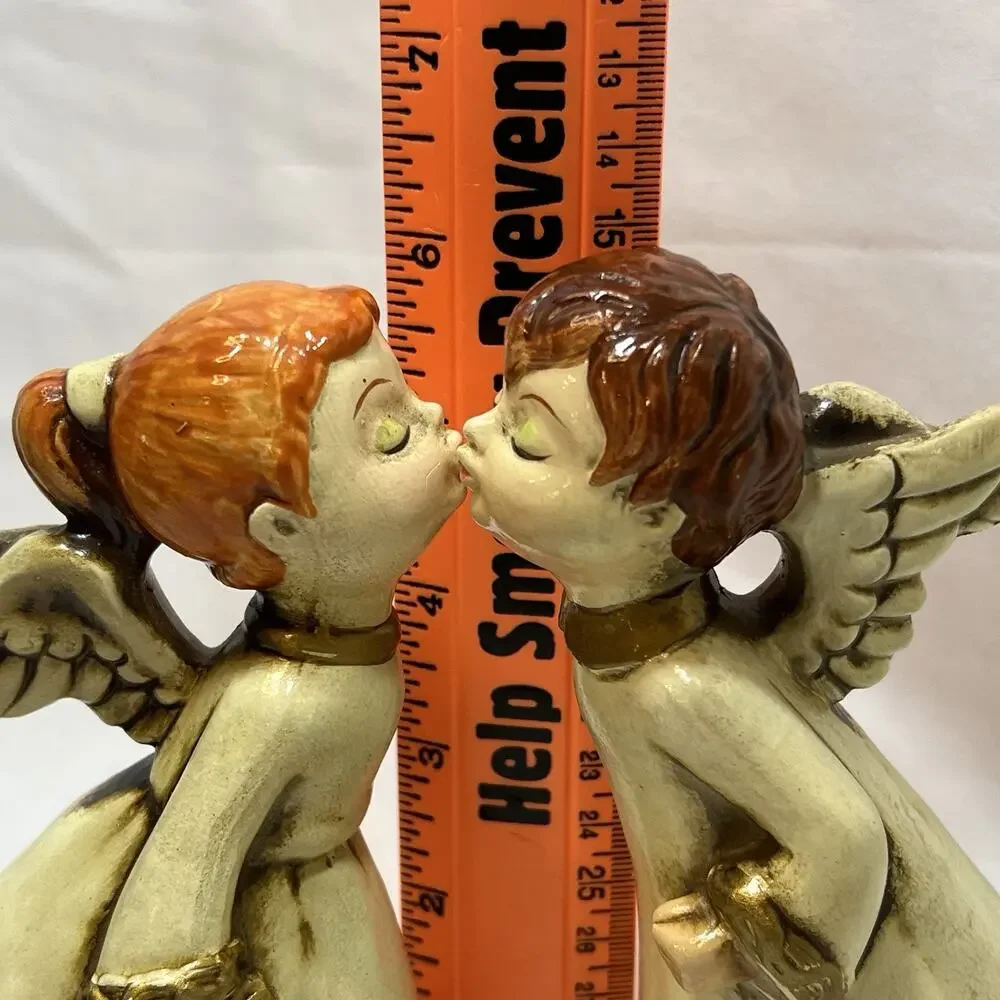 Vintage Mid Century Kissing Angels Choir Musicians Violin Christmas Set of 2